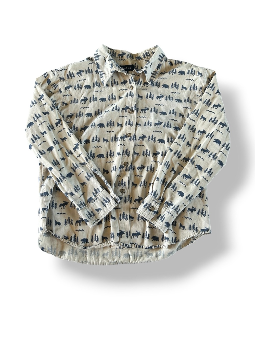 [True Grit] Moose and Bear Patterned Button Down Shirt